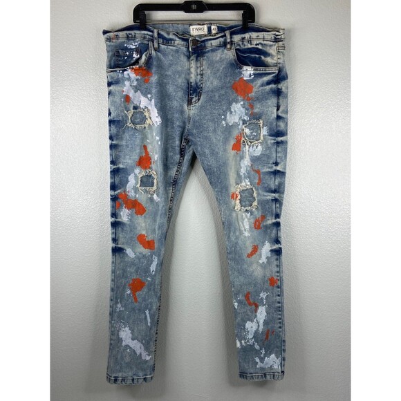 FWRD Denim Men 42/32 Blue Jeans Distressed Paint Splatter Urban Wear - Picture 1 of 11